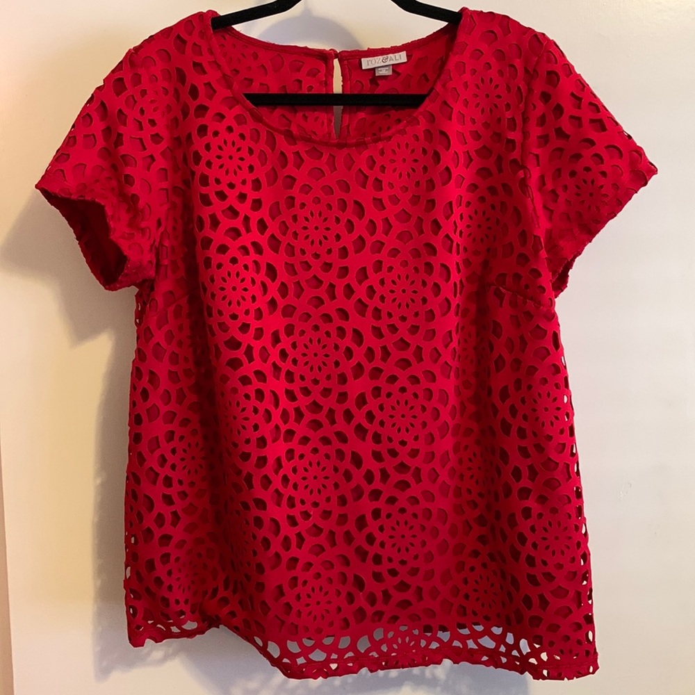 Roz & Ali Red Lace Top 1X modern artistic